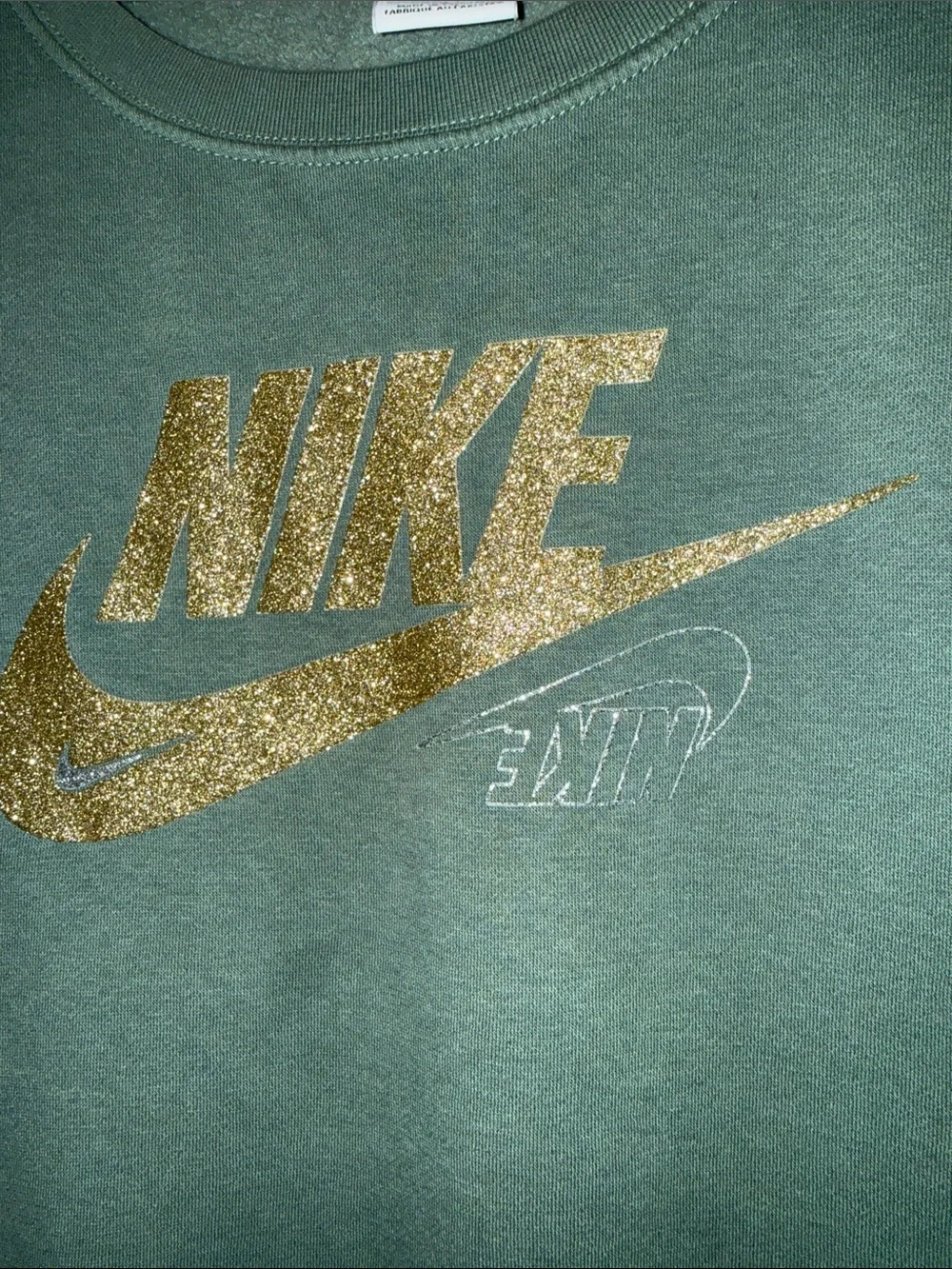 Nike Women's Sage Green Crewneck Sweatshirt with Gold Logo size large